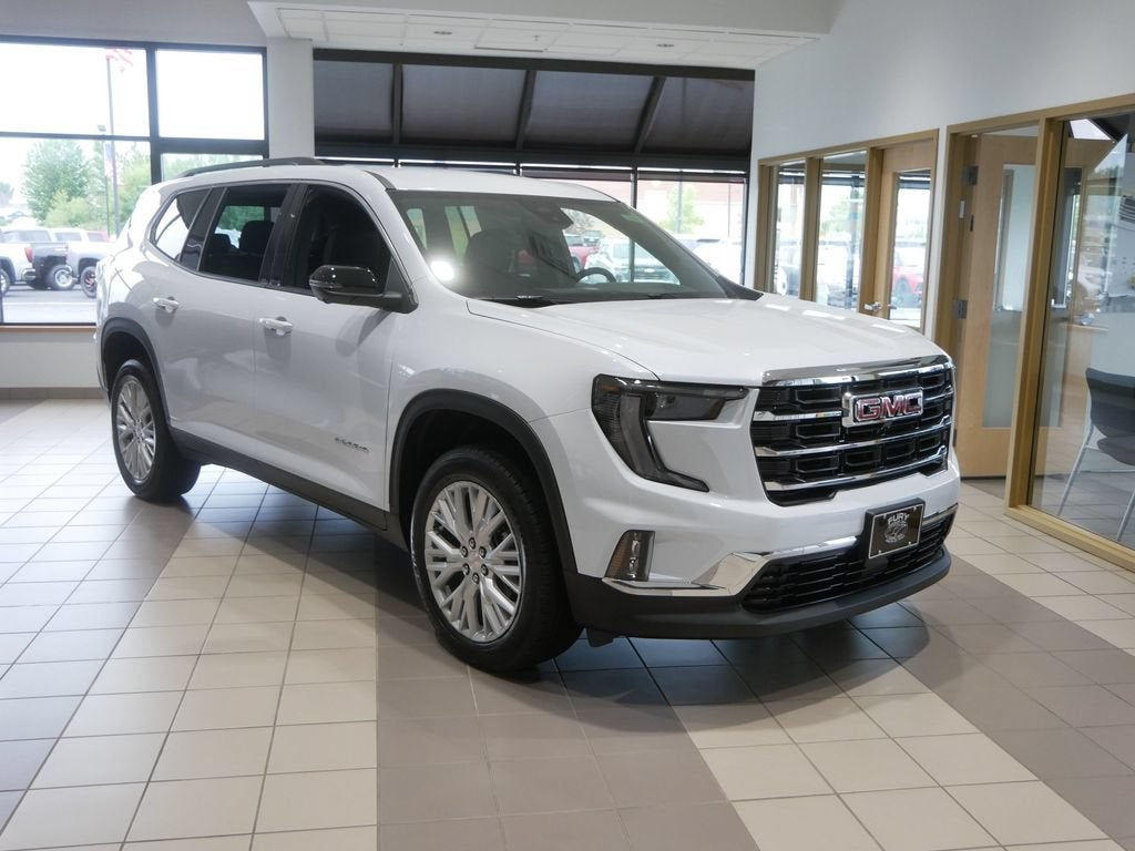 2026 GMC Acadia Elevation in Glacier White Tricoat — front three-quarter view