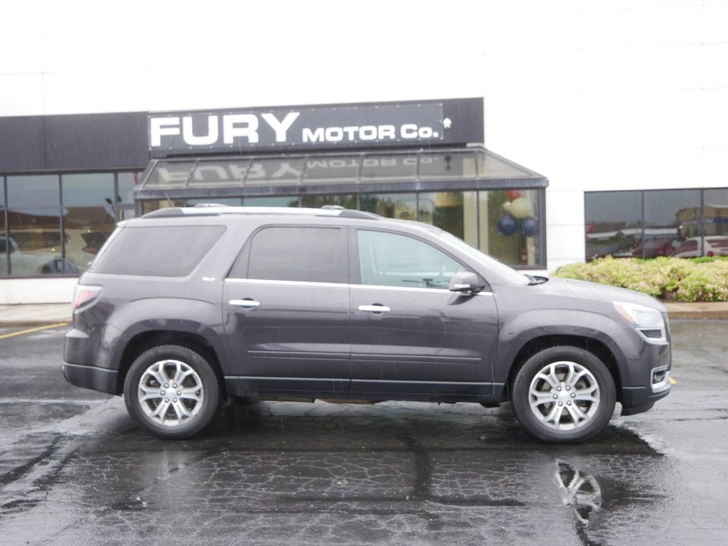 2015 GMC Acadia SLT in Iridium Metallic — front three-quarter view