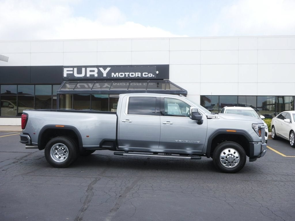 2026 GMC Sierra 3500 HD Denali DRW in Sterling Metallic — front three-quarter view