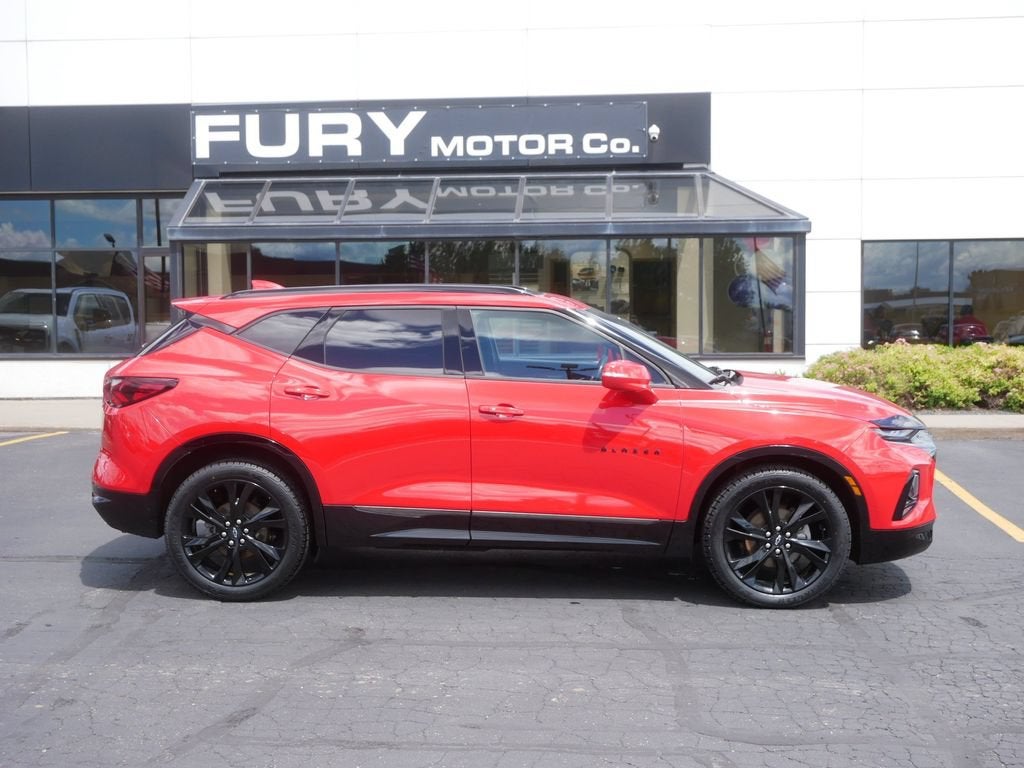 2020 Chevrolet Blazer RS in Red Hot — front three-quarter view